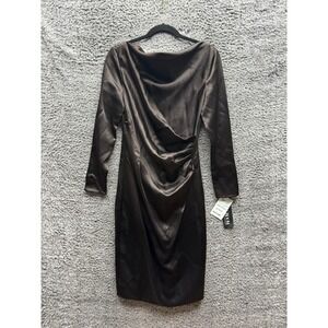 NWD Magaschoni Collection Long Sleeve Midi Bodycon Dress Brown Womens Size 4